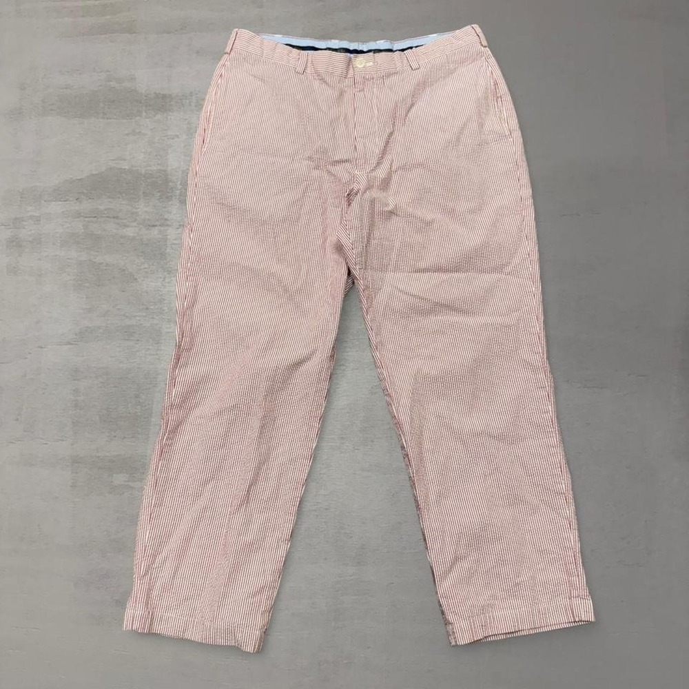 Brooks Brothers Hudson Pants Red White Seersucker Striped Cotton 36 x 29
